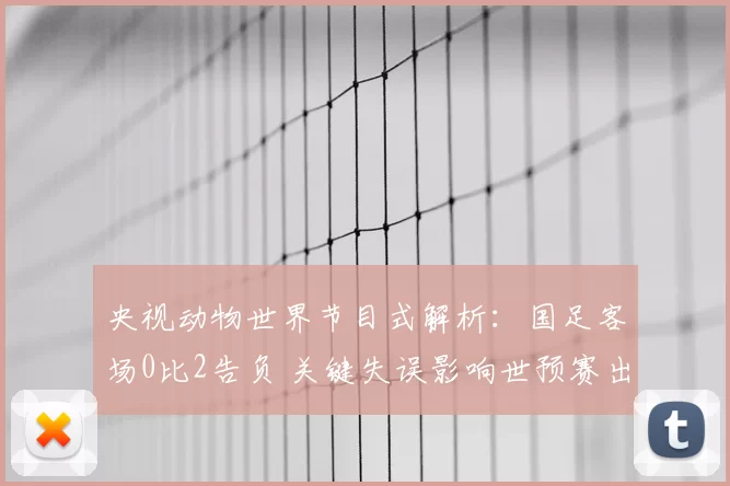 央视动物世界节目式解析：国足客场0比2告负 关键失误影响世预赛出线前景